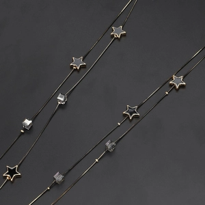 Dual-use black star sweater and eyewear chain with crystal beads and metal edge stars
