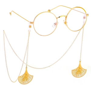 Metal Glasses Chain Gold Tone Ginkgo Leaf Pendant Anti-Slip Eyewear Strap Lanyard Fashion Accessory For Women