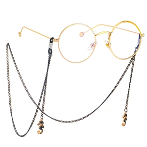 Metal Glasses Chain Neck Strap With Seahorse Pendant Non-Slip Silicone Loops Fashion Simple Eyewear Accessory Holder