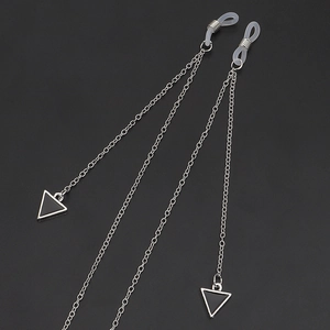 Silver eyewear chain with black triangle pendants and anti-slip silicone loops