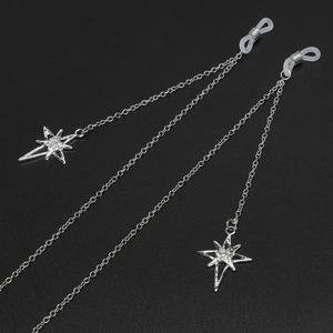 Silver anti-slip eyewear chain with sparkling star pendants and silicone loops