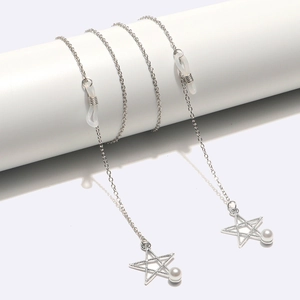Hollow Star Pendant Glasses Chain Metal Eyewear Lanyard With Faux Artificial Pearl Decorative Anti Slip Strap For Sunglasses