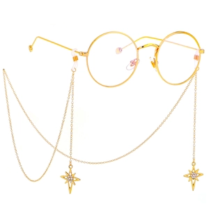 Anti-Slip Glasses Chain Metal Octagonal Star Rhinestone Pendant Eyewear Strap Lanyard Fashion Accessory Women