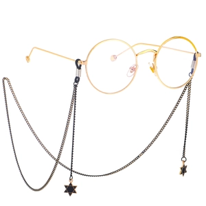Black Metal Eyeglass Chain With Hexagram Pendants Anti-Slip Glasses Holder Cord Fashion Accessories