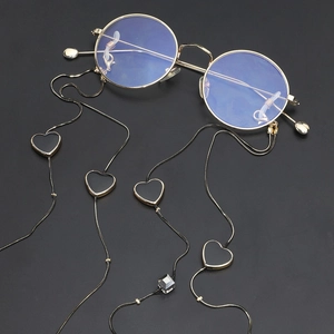 Heart Shaped Double Layer Glasses Chain Fashion Black Enamel Alloy Gold Plated Eyewear Strap Necklace For Women