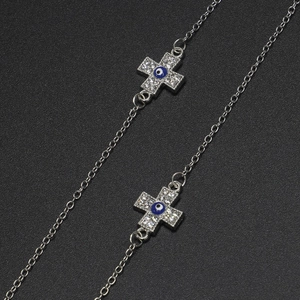 Chaîne À Lunettes Antidérapante En Métal Avec Pendentif Croix Mauvais Œil Et Strass Cordon Rétro