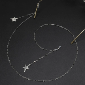 Star charm eyeglass chain with forever engraving and glittery star on fine metal O-chain