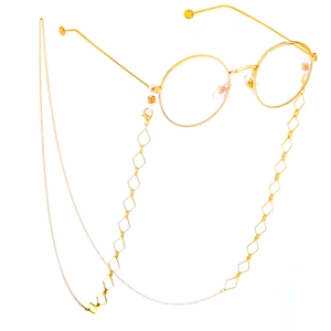 Lunettes rondes dorées vintage en métal avec chaîne décorative à maillons losanges