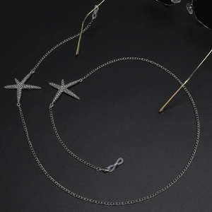 Chaîne à lunettes en métal argenté avec pendentifs étoile de mer vintage et embouts réglables
