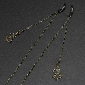 Punk antique bronze glasses chain with gothic hollow skeleton charms and non-slip rubber loops