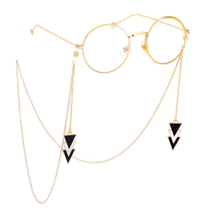 Goldvergoldete Kupfer Brillenkette Mit Schwarz Weiß Emaille Dreieck Anhänger Rutschfest Silikonschlaufe Brillengurt Damen