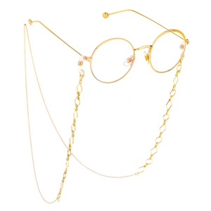 Chic golden metal round glasses with anti-slip geometric decorative eyeglass chain