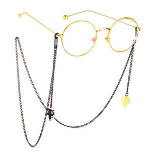 Metal Eyeglass Chain With Black Cat Pendants Anti Slip Sunglasses Strap Holder Neck Cord Fashion Eyewear Accessory