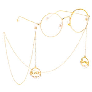 Chaîne À Lunettes En Alliage Métallique Cordon Anti Glisse Avec Pendentif Rond Lettre Love Et Künstliche Perle Artificielle Accessoire