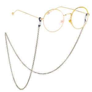 Retro bronze round sunglasses with minimalist metal chain and non-slip rubber loops