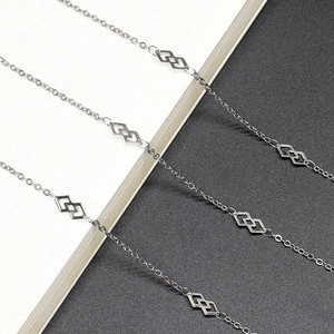 Stainless Steel Glasses Chain With Silicone Loops Geometric Rhombus Anti Slip Sunglasses Strap Eyewear Holder