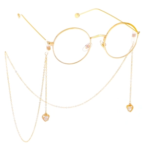 Chaîne De Lunettes En Métal Mode Pendentif Coeur Zircon Sangle De Lunettes Antidérapante Cordon Pour Femmes