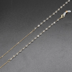 Glasses Chain Golden Metal Transparent Crystal Beads Anti Slip Silicone Loops Sunglasses Lanyard Fashion Eyewear Strap