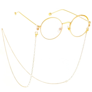 Golden round frame sunglasses with elegant clear crystal beaded non-slip hanging chain