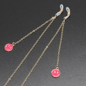 Chaîne De Lunettes Antidérapante Cordon Métal Pendentifs Sourire Rose Émail Lanière De Mode Pour Femmes
