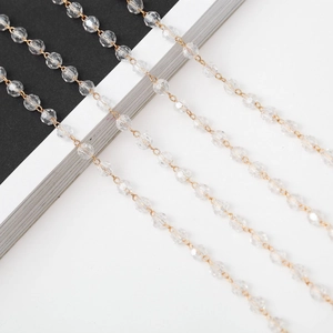 Handmade gold eyewear chain with multifaceted clear crystal beads for sunglasses