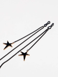 Chaîne à lunettes noire avec pendentifs étoiles et boucles de réglage en caoutchouc