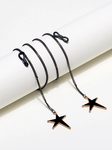 Chaîne de lunettes noire tendance avec pendentifs en forme d'étoile et boucles antidérapantes