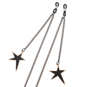 Chaîne de lunettes noire minimaliste avec pendentifs étoiles irréguliers et bordure dorée