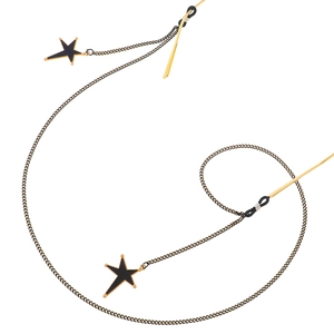Chaîne de lunettes chic en métal noir avec pendentifs étoiles et boucles en caoutchouc noir