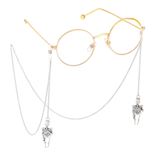 Cadena para Gafas Esqueleto Plata Punk Correa para Gafas Antideslizante Gótica Metal Hueso Humano Cordón para Gafas para Fiesta de Halloween Mujer Hombre