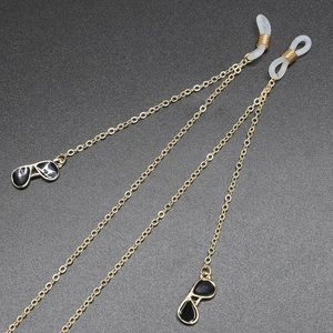 Golden metal eyewear chain with black sunglasses pendants and non-slip rubber loops