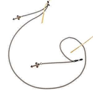 Minimalist black glasses chain with metallic cross pendants and rubber fixing loops