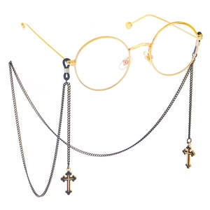 Black Metal Glasses Chain With Cross Pendant Gothic Sunglasses Strap For Women Men Non-Slip Eyewear Lanyard