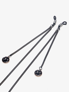 Catenina per occhiali nera minimalista con ciondoli a faccina in oro rosa per occhiali