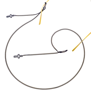 Fashionable black eyewear chain with hollow cross pendants and metal spring loops