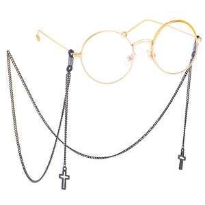 Glasses Chain Metal Eyewear Strap With Hollow Cross Pendants Anti Slip Silicone Loops Punk Gothic Style Neck Cord
