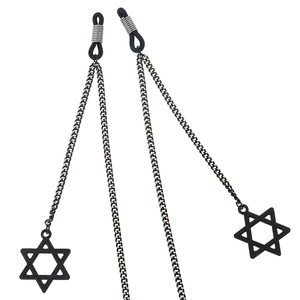 Matte black glasses chain with hollow hexagram pendants and silicone grips