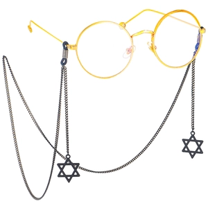 Retro Black Metal Glasses Chain With Hexagram Pendants Anti Slip Eyewear Strap Holder Decorative Fashion Accessory
