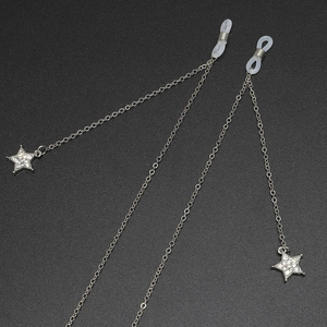 Silver metal glasses chain with sparkling star rhinestone pendants and anti-slip loops