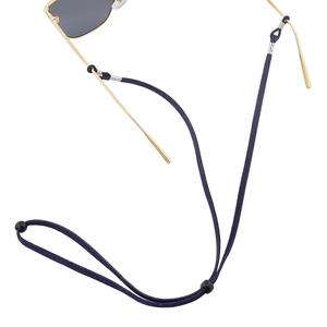 Détail du cordon à lunettes tressé bleu foncé avec perles réglables et attaches sûres