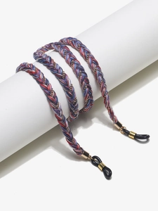 Fashion braided eyewear chain in red, blue, and white with golden metal accents and rubber loops