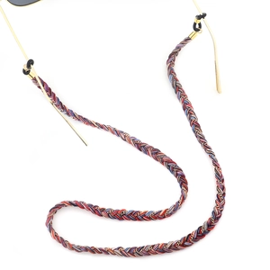 Ethnic style colorful braided eyewear chain with gold clips and anti-slip silicone loops