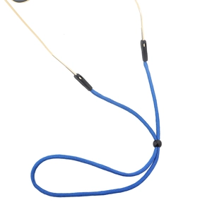 Blue braided eyewear strap with adjustable bead and anti-slip rubber loops