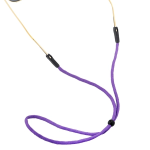 Durable purple woven nylon eyewear cord with adjustable slider and anti-slip silicone loops