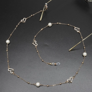 Catenella Per Occhiali Ciondolo Cuore Lega Perla Artificial Strass Antiscivolo Supporto Per Occhiali Da Sole Cordino Da Collo Per Donna