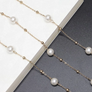 Elegant Faux Artificial Pearl Glasses Chain Metal Anti-Slip Sunglasses Strap Lanyard Eyewear Holder Necklace For Women