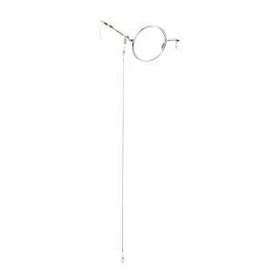 Retro silver monocle frame with long metal chain and pearl bead for men and women