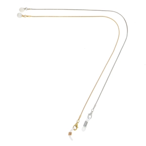 Retro stainless steel monocle chain set in gold and silver with cat eye stone accents
