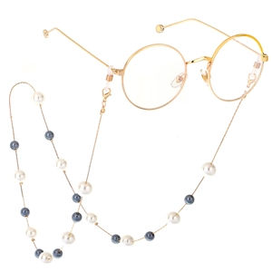 Lunettes rondes dorées avec chaîne à perles blanches et grises pour femmes à double usage
