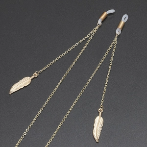 Fashion Metal Glasses Chain With Feather Pendant Non-slip Silicone Eyewear Strap Holder For Women